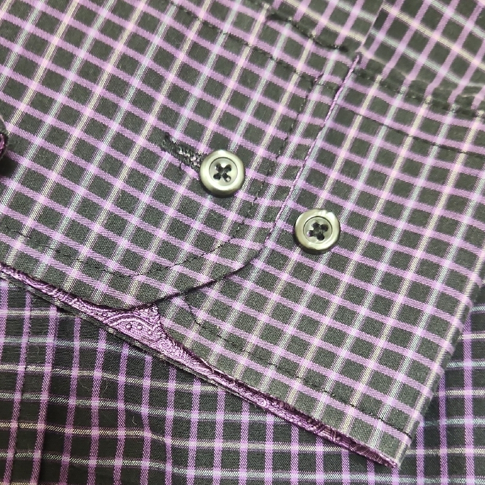 Christian Aujard Paris Purple Checkered Long Sleeve Button Down Men's Size 2XLT - Picture 8 of 15